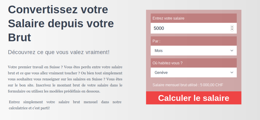 Screenshot : salaire en suisse
